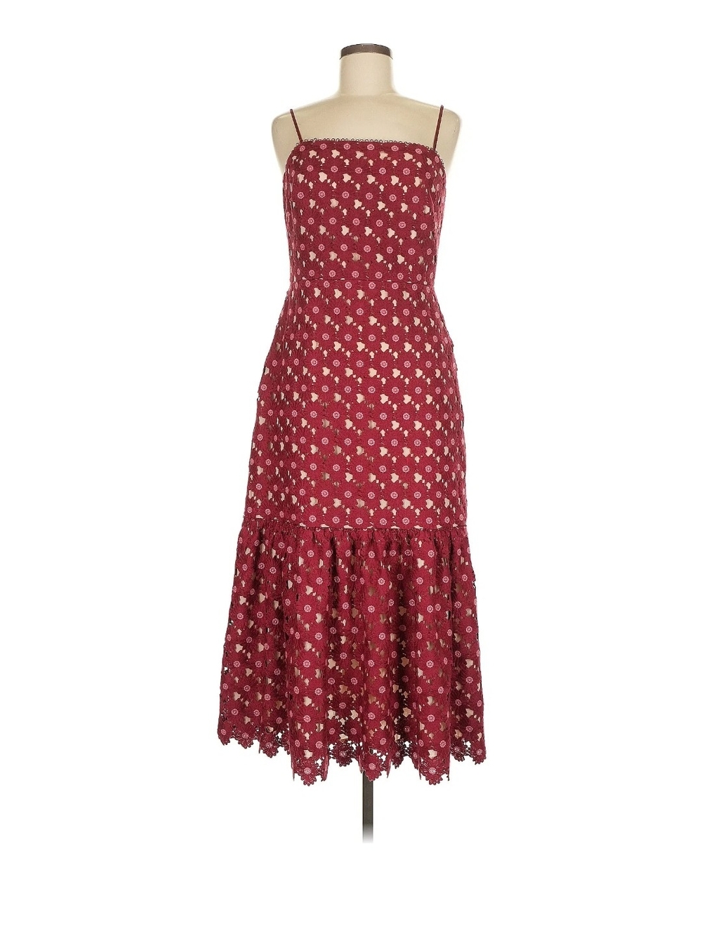 La Maison Talulah Women's Burgundy Floral Eyelet Midi Dress